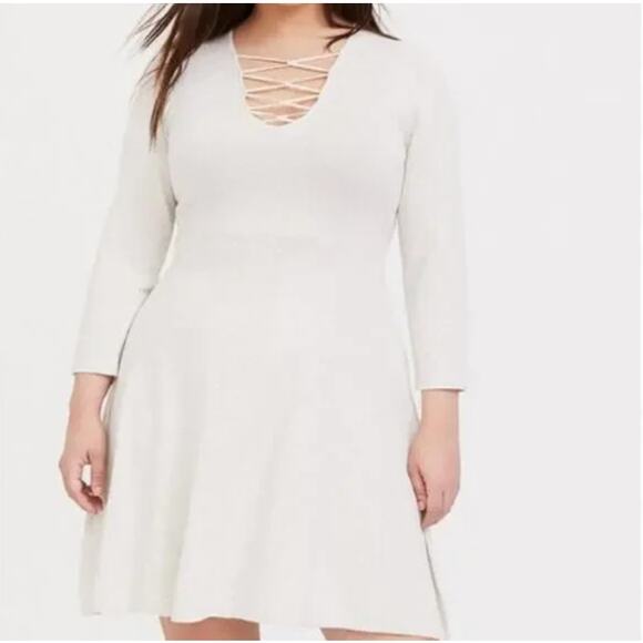 torrid Dresses & Skirts - Torrid Mini Sweater Cross Front Skater Dress Oatmeal Women's Size 2 2X